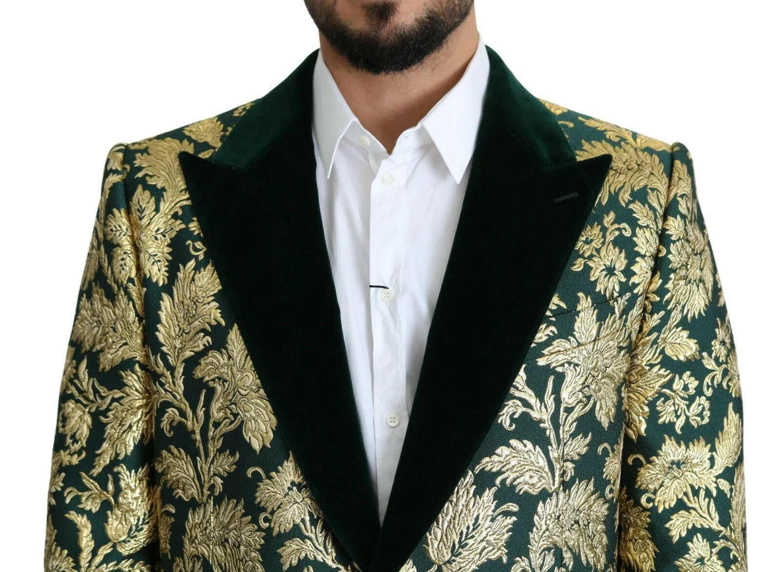 Dolce & Gabbana DOLCE & GABBANA Jacket SICILIA Green Gold Jacquard Long Coat