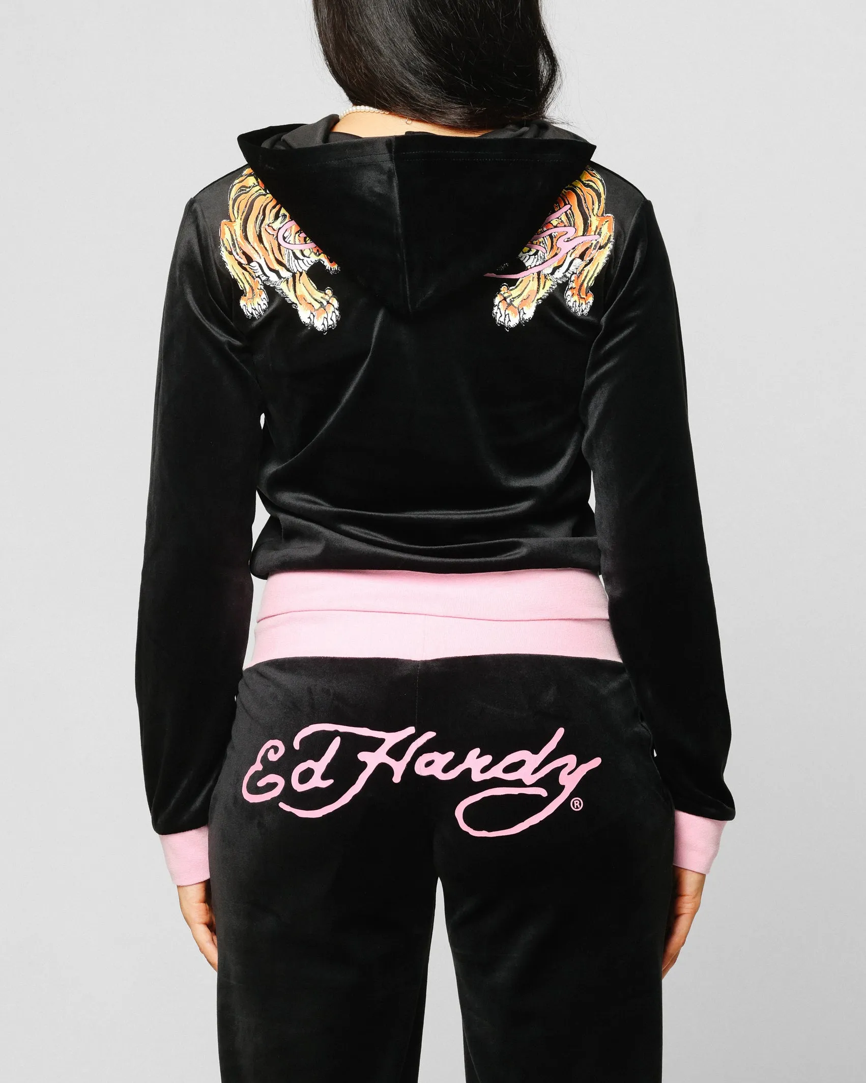 Ed Hardy Women's Cropped Hoodie Black/Pink