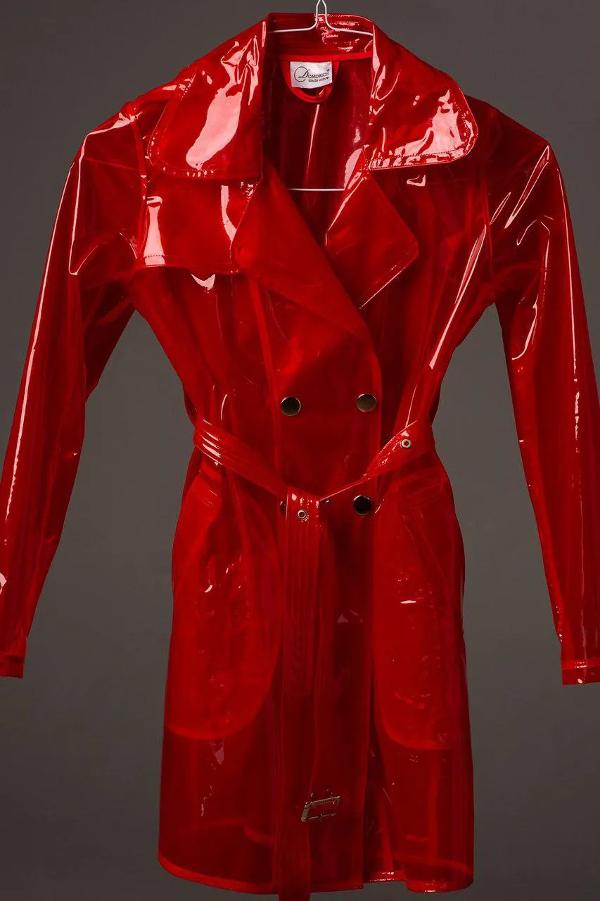 Elegant Colored Transparent Vinyl Trench Raincoat.