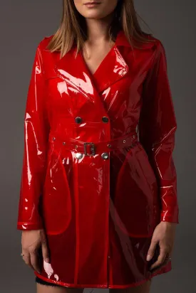 Elegant Colored Transparent Vinyl Trench Raincoat.