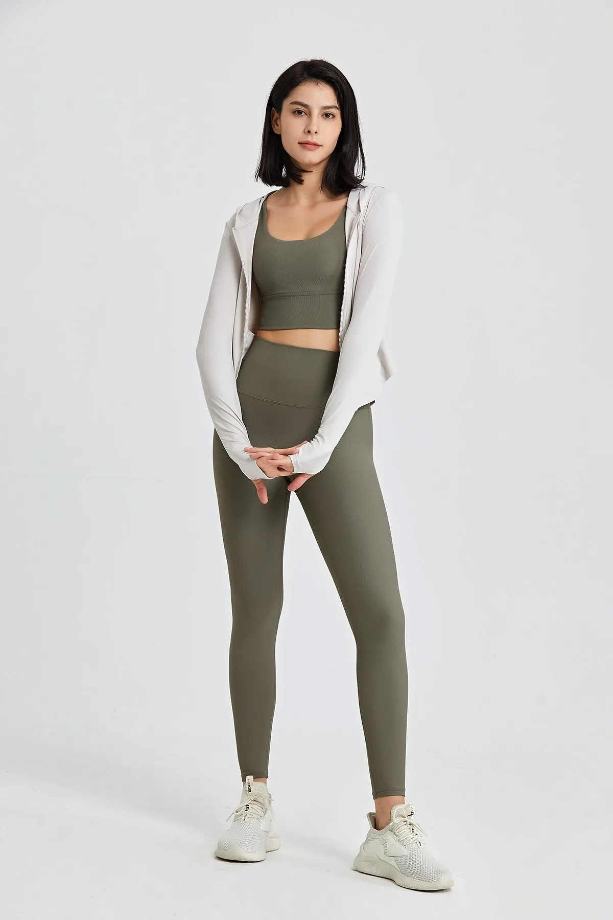 Fitted Full-Zip Crop Hoodie with Thumb Holes