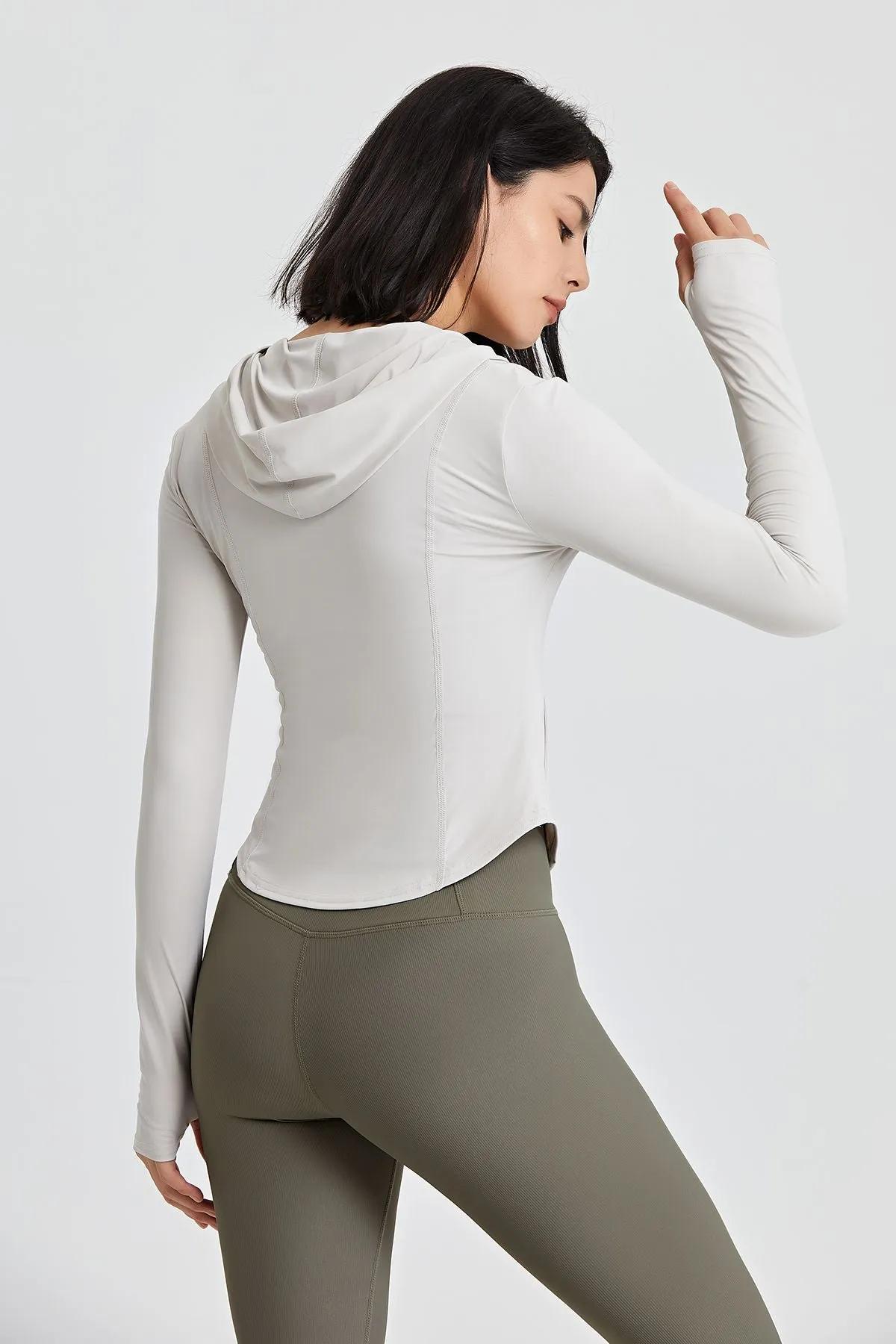 Fitted Full-Zip Crop Hoodie with Thumb Holes