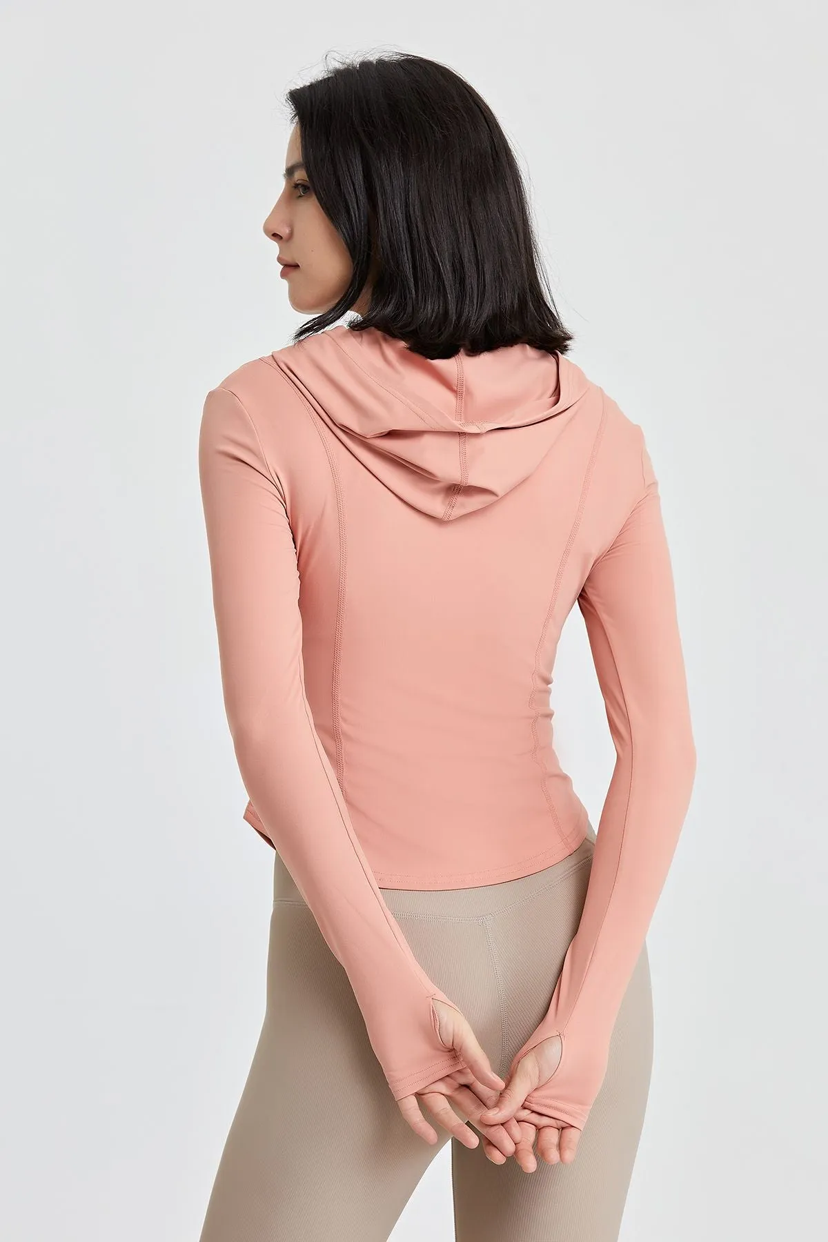 Fitted Full-Zip Crop Hoodie with Thumb Holes