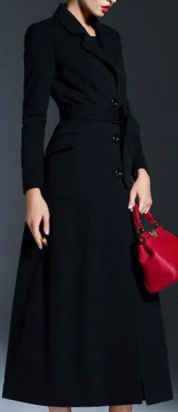 Full-Length Tie-Waist Coat in Black