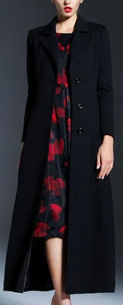 Full-Length Tie-Waist Coat in Black