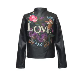 GBY Embroidered Faux Leather Moto Jacket Love