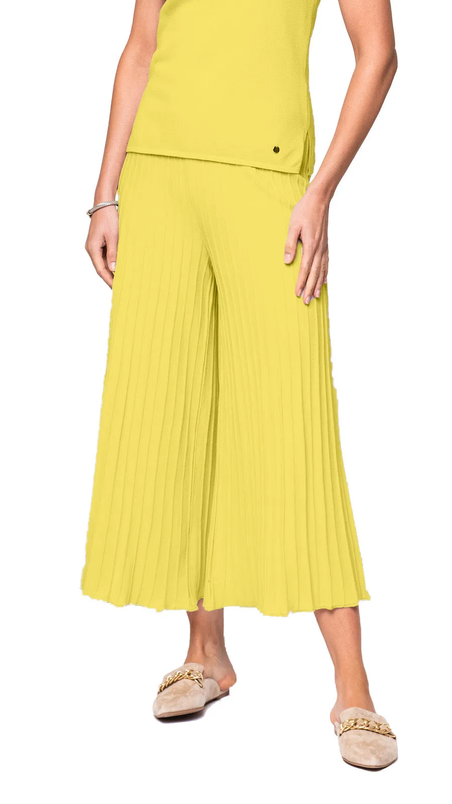 Giuliana Plisse-Look Cropped Wide Leg Pants - Lemon