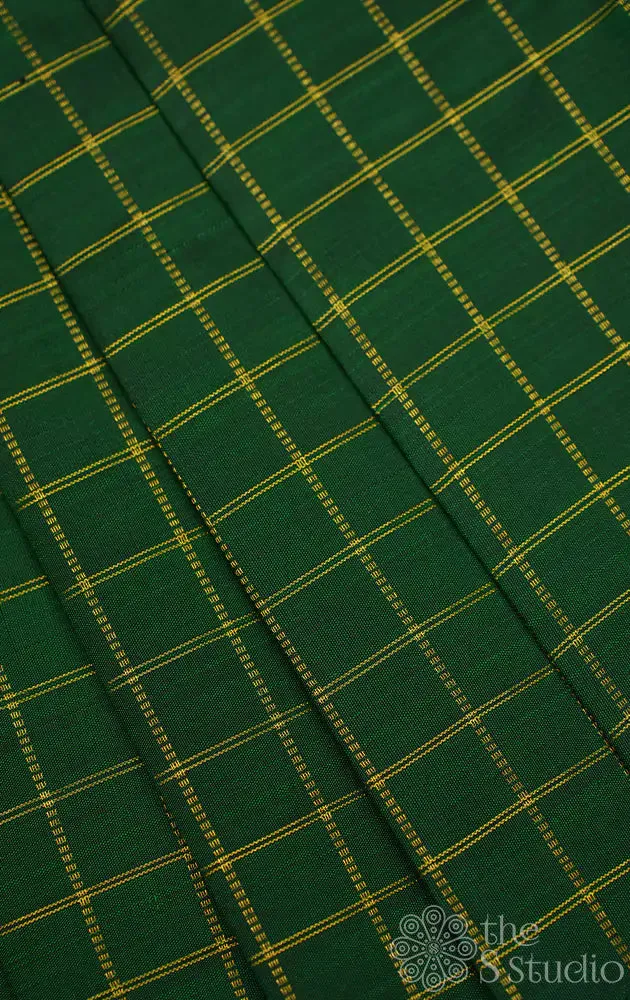 Green checked kanchi silk blouse material with muthu kattam