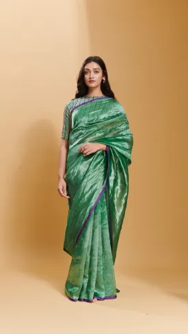 Green Dancing Moonlight metallic mulberry silk saree