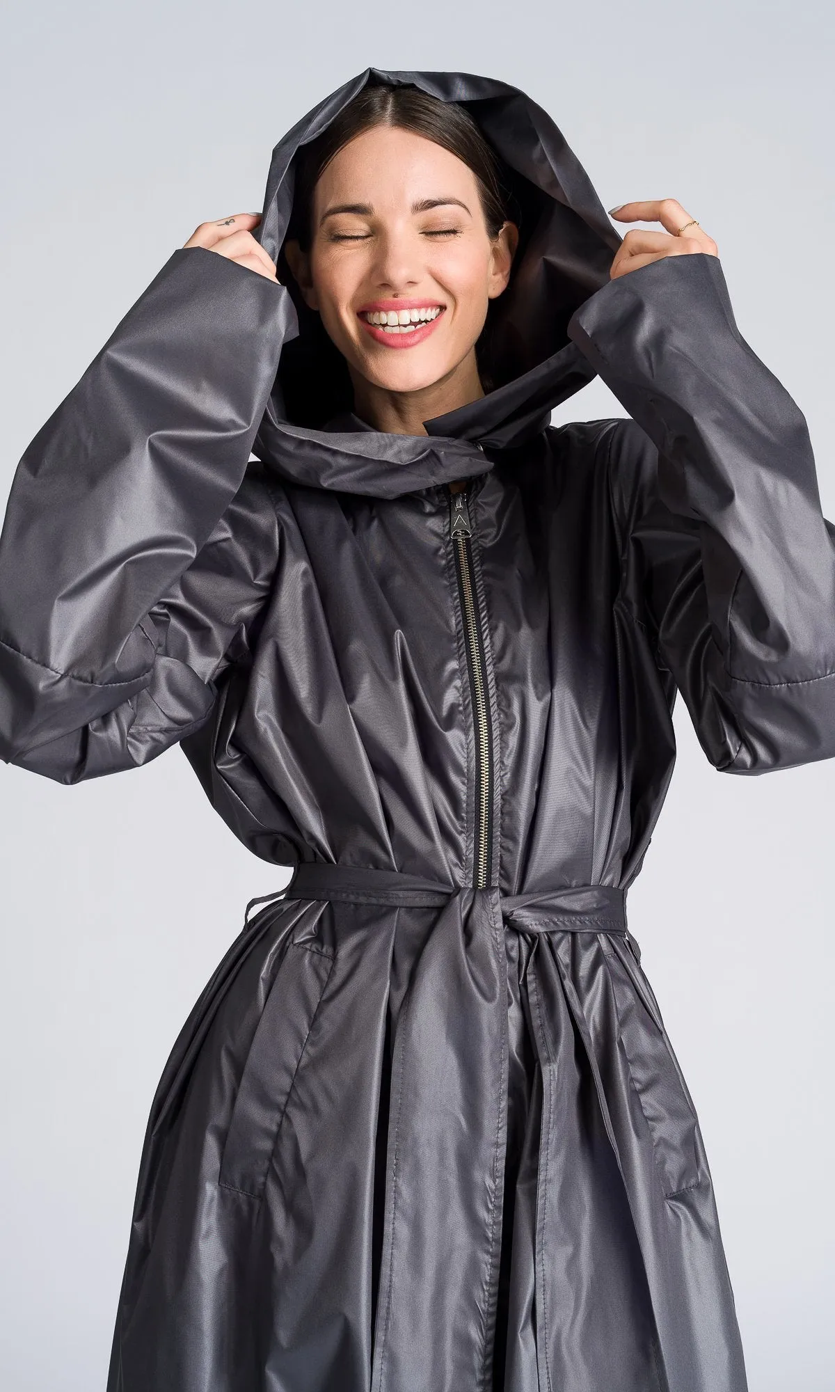 Hooded Raincoat with Belt