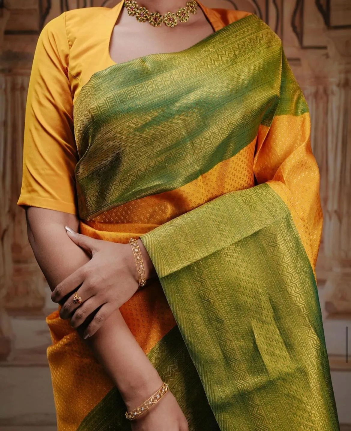 Imbrication Yellow Soft Silk Saree With Incredible Blouse Piece