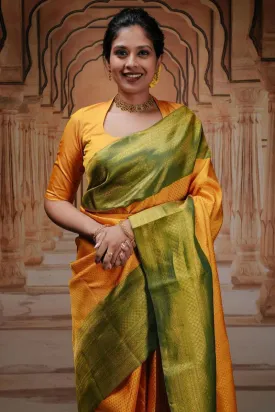 Imbrication Yellow Soft Silk Saree With Incredible Blouse Piece