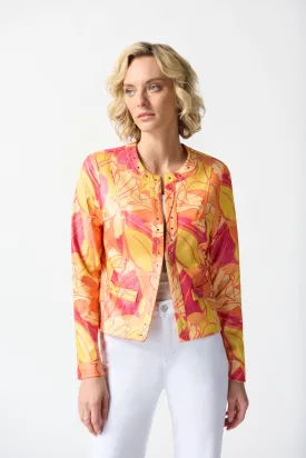 Joseph Ribkoff Sale, 242916 Tropical Print Faux Leather Jacket