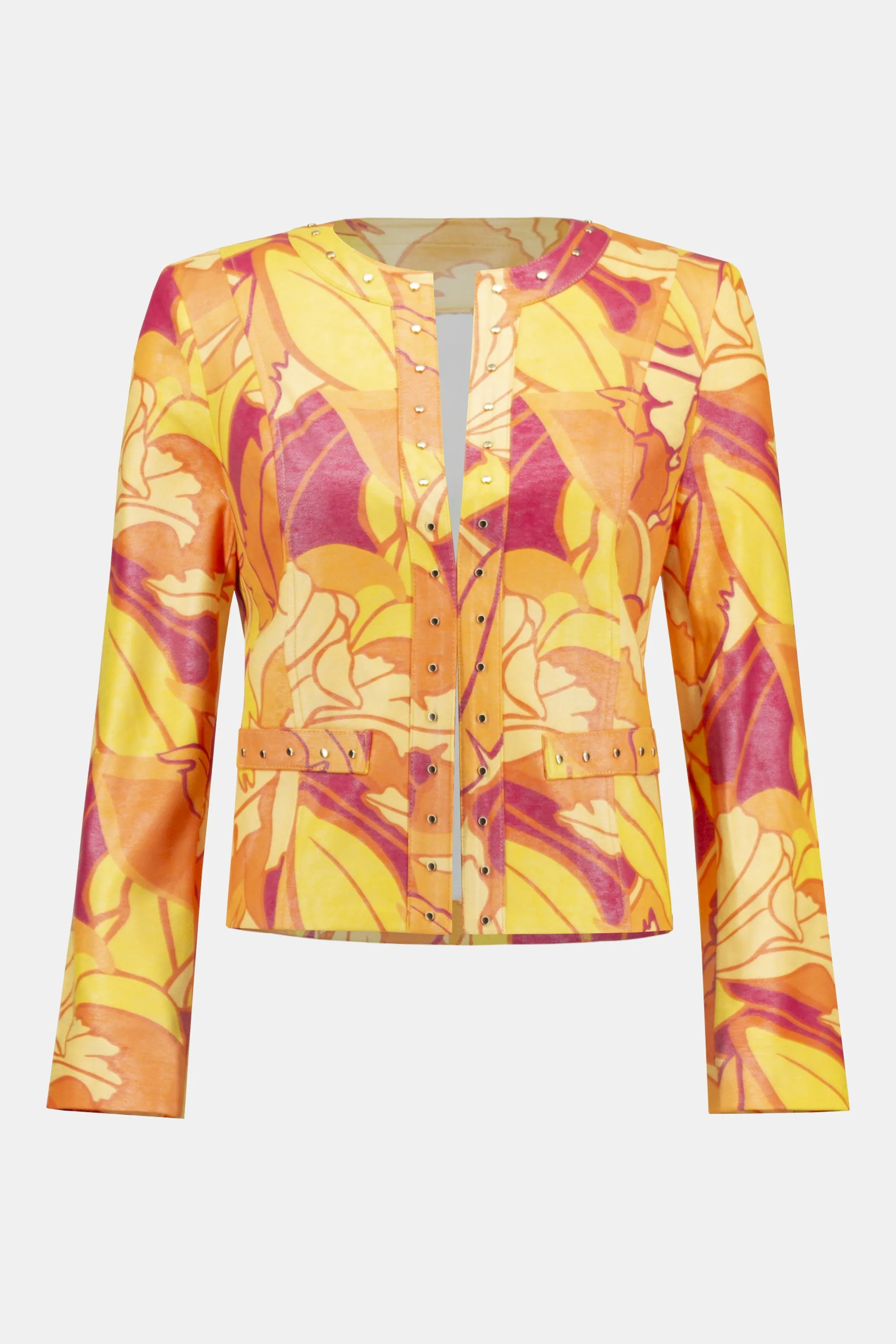 Joseph Ribkoff Sale, 242916 Tropical Print Faux Leather Jacket