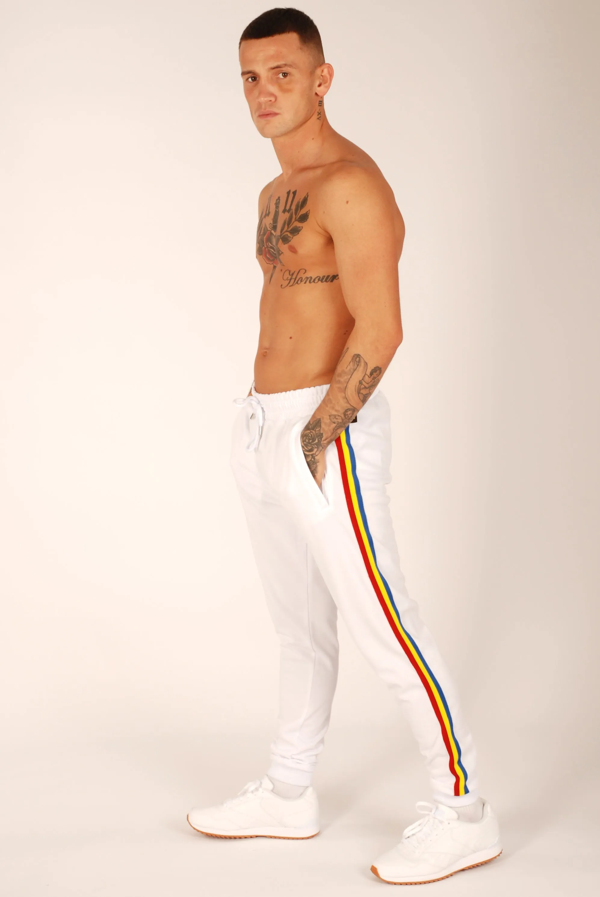 Kronk Tri Tape Stripe Leg Joggers Regular Fit White