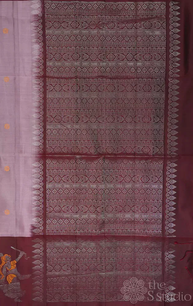 Light cocoa brown soft silk saree with dancing motifs  border