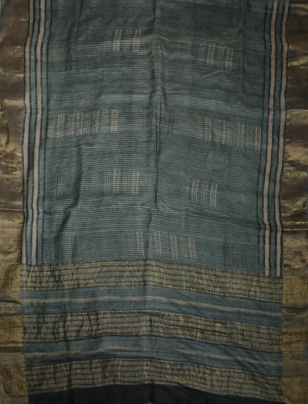 Light Grey Block Printed Tussar saree