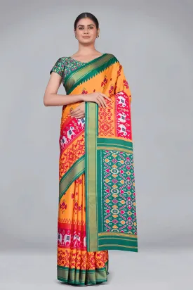 Light Orange Patola With Digital Printed Saree