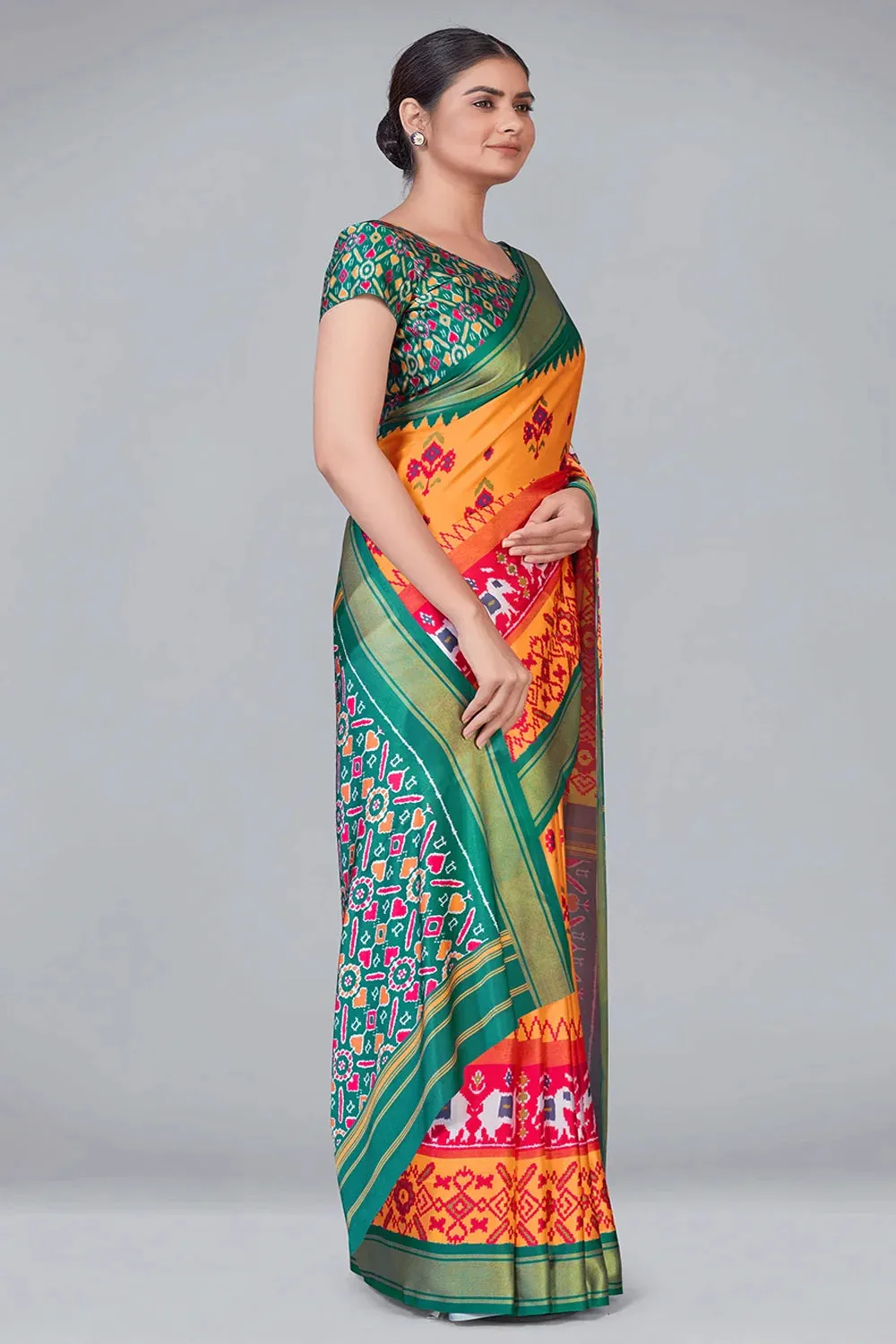 Light Orange Patola With Digital Printed Saree