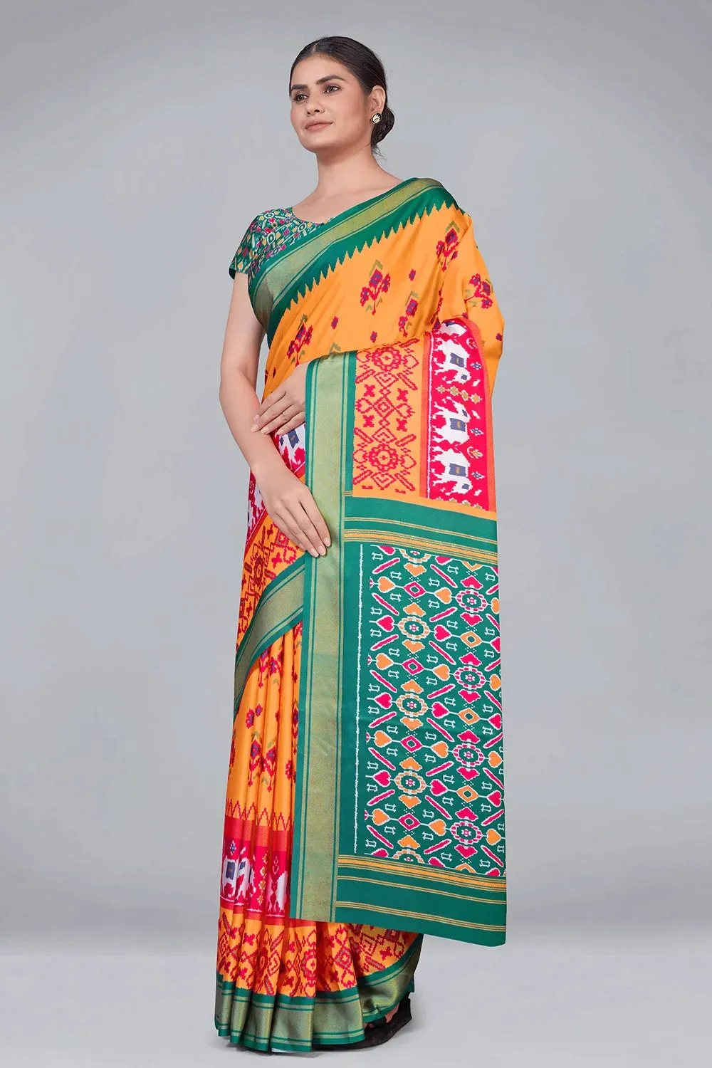 Light Orange Patola With Digital Printed Saree