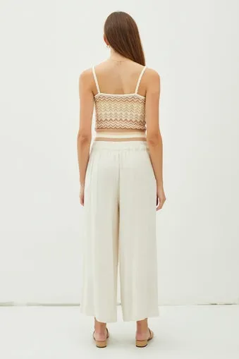 Linen Blend Pleated Wide Leg Crop Trousers