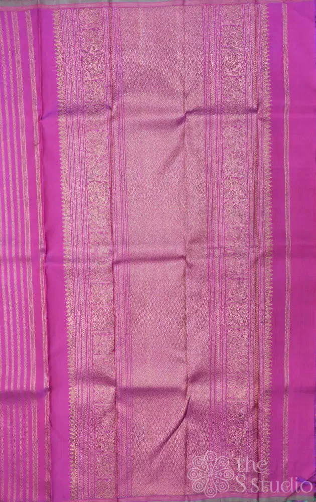 Magenta kanchipuram silk saree with vertical golden zari lines