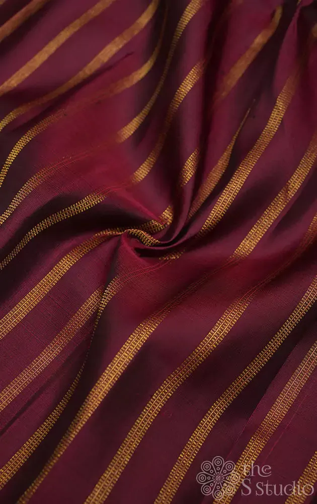 Maroon kanchi silk blouse material with vertical zari lines