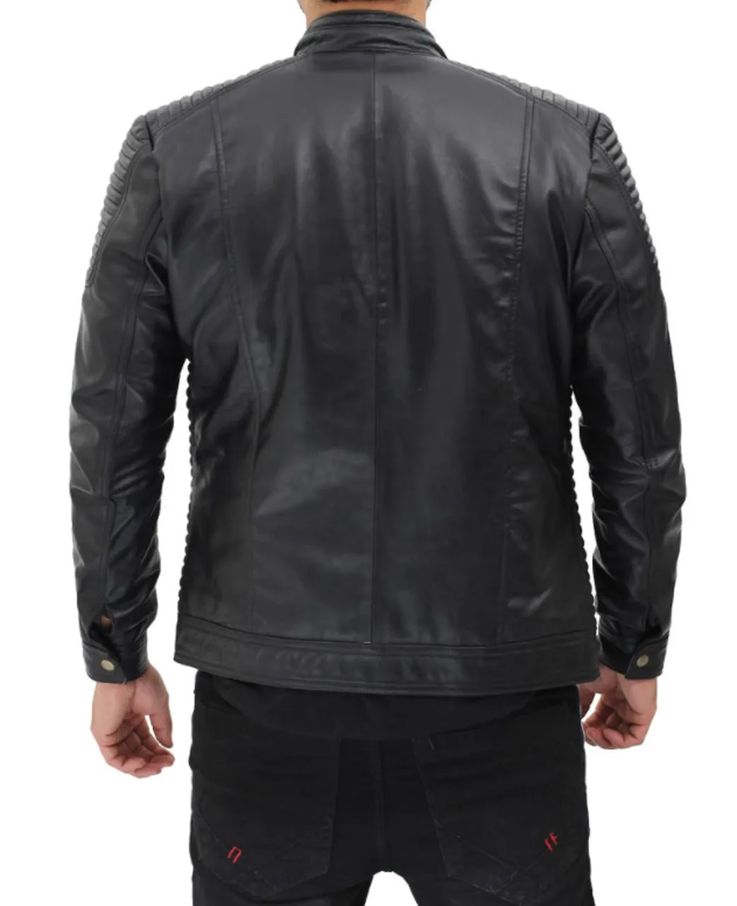 Men Fitted Genuine Leather Jacket With Shoulder Lining Padding