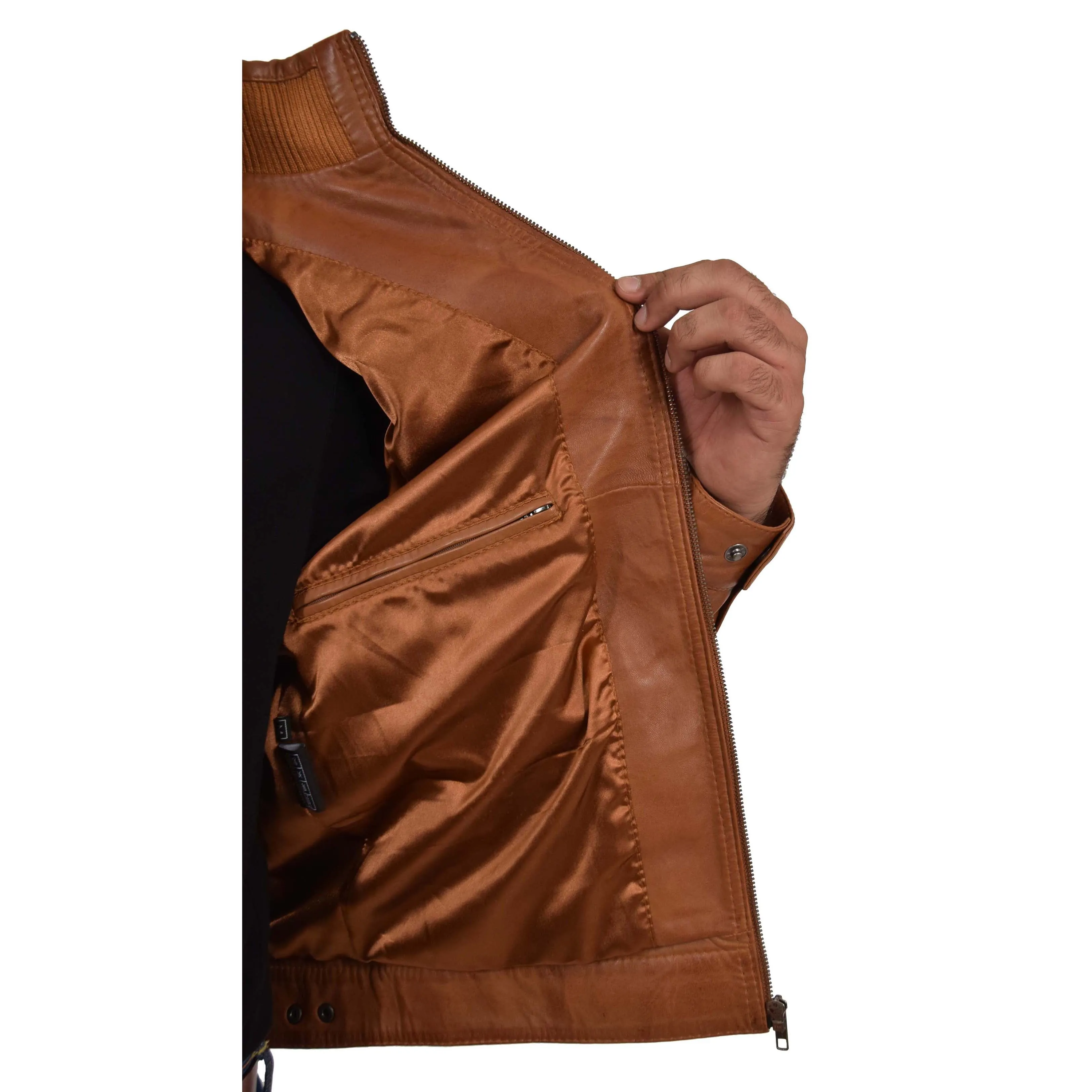 Mens Genuine Leather Biker Jacket Fitted Felix Tan