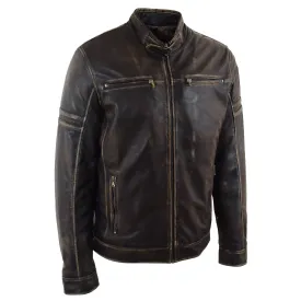 Mens Leather Biker Vintage Black Rub Off Cafe Racer AIDEN