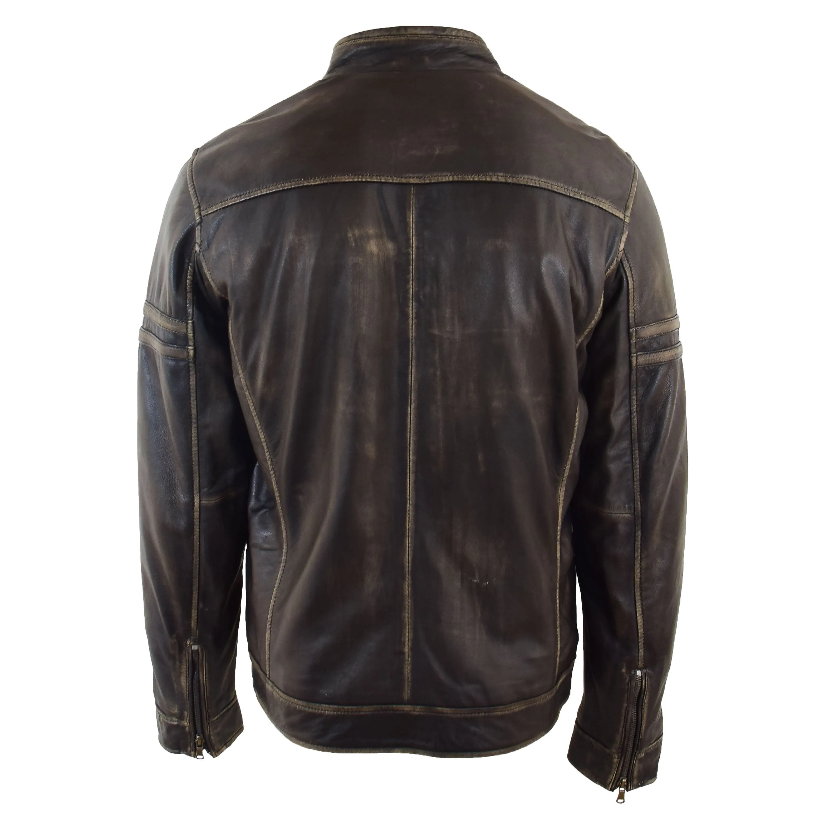 Mens Leather Biker Vintage Black Rub Off Cafe Racer AIDEN