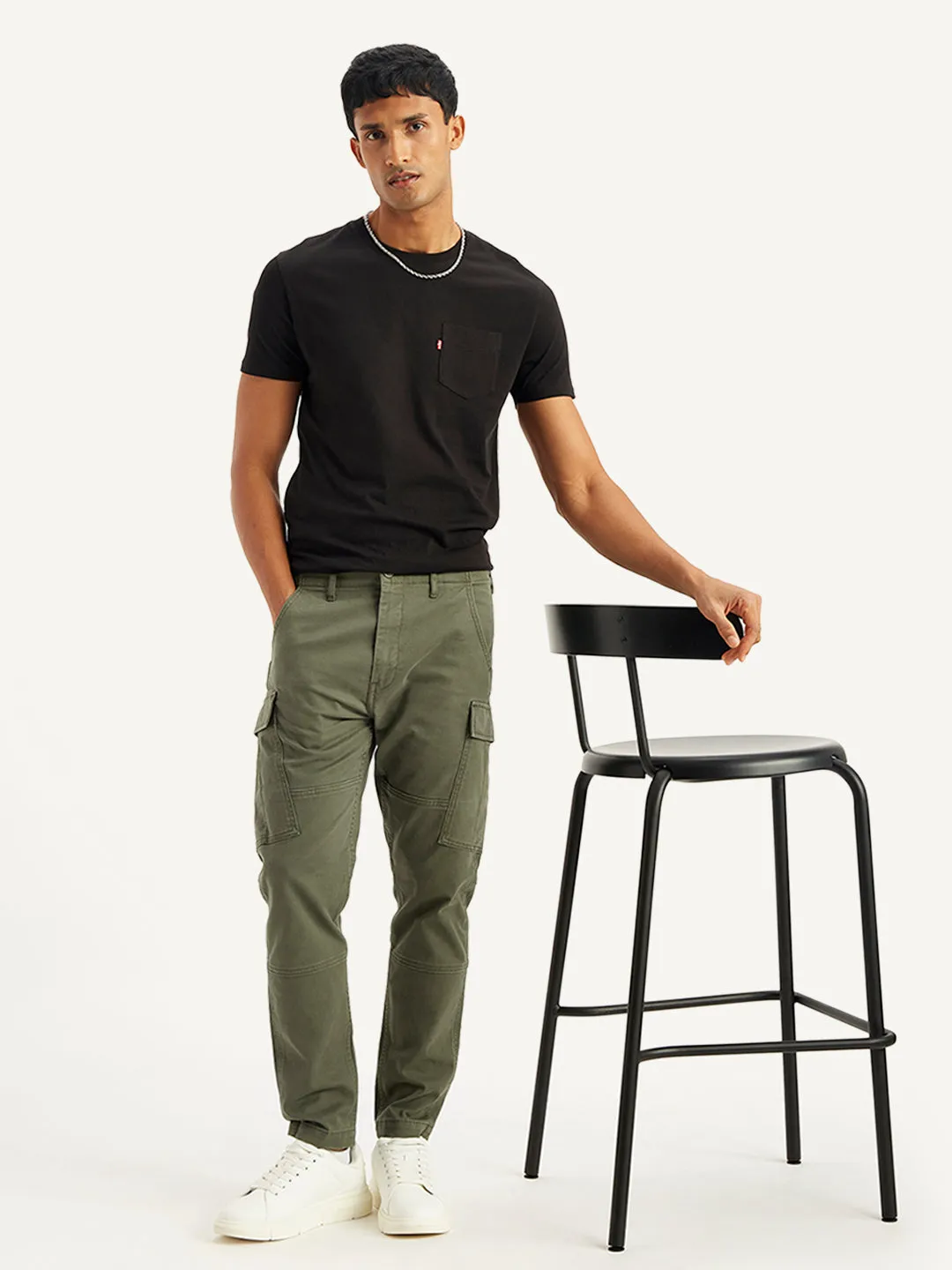 Men's Olive Tapered Cargo Trousers