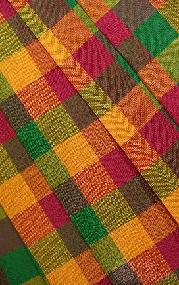 Multi colour checked kanchi silk blouse material