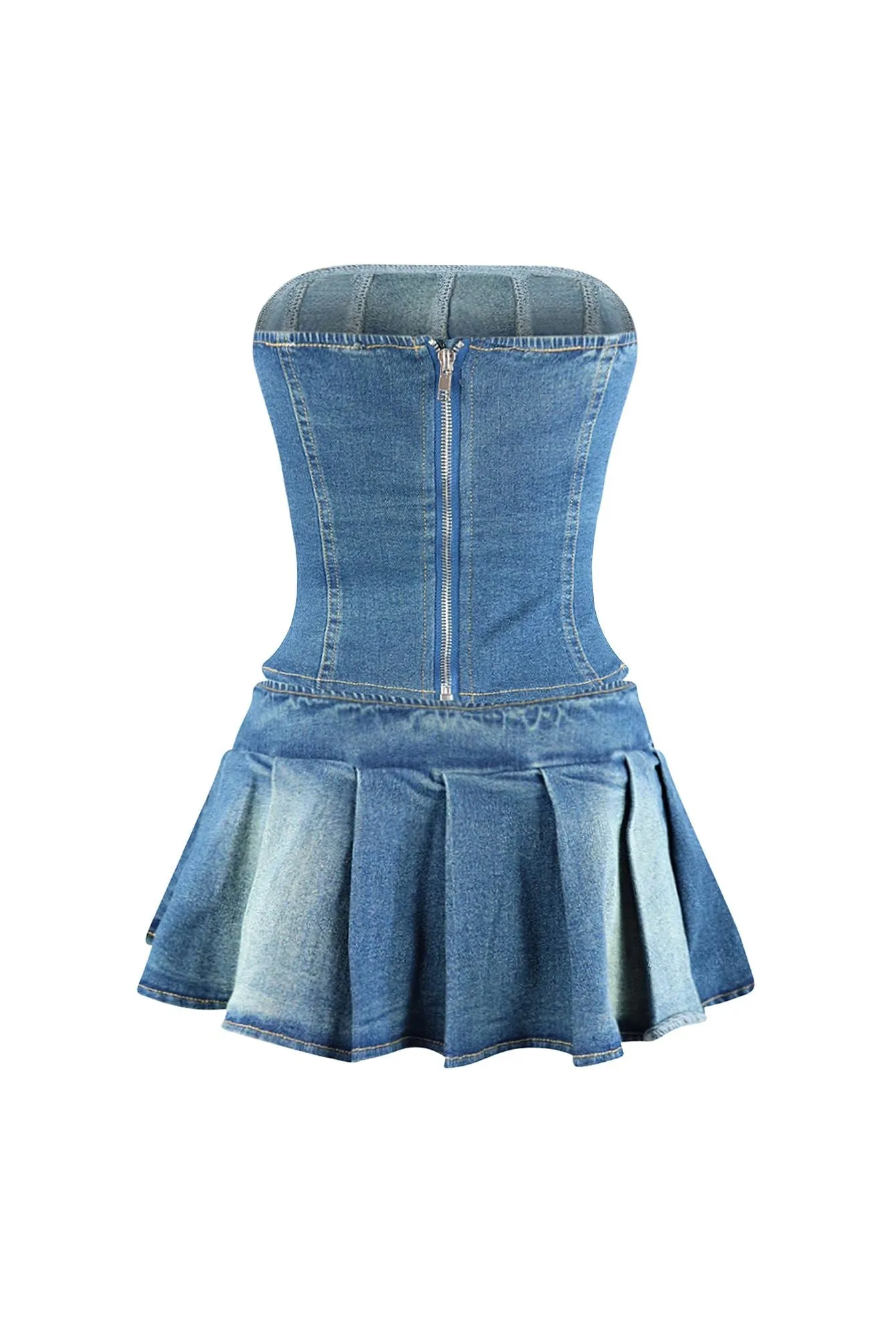 Muted Blue Denim Corset Top & Skirt SET