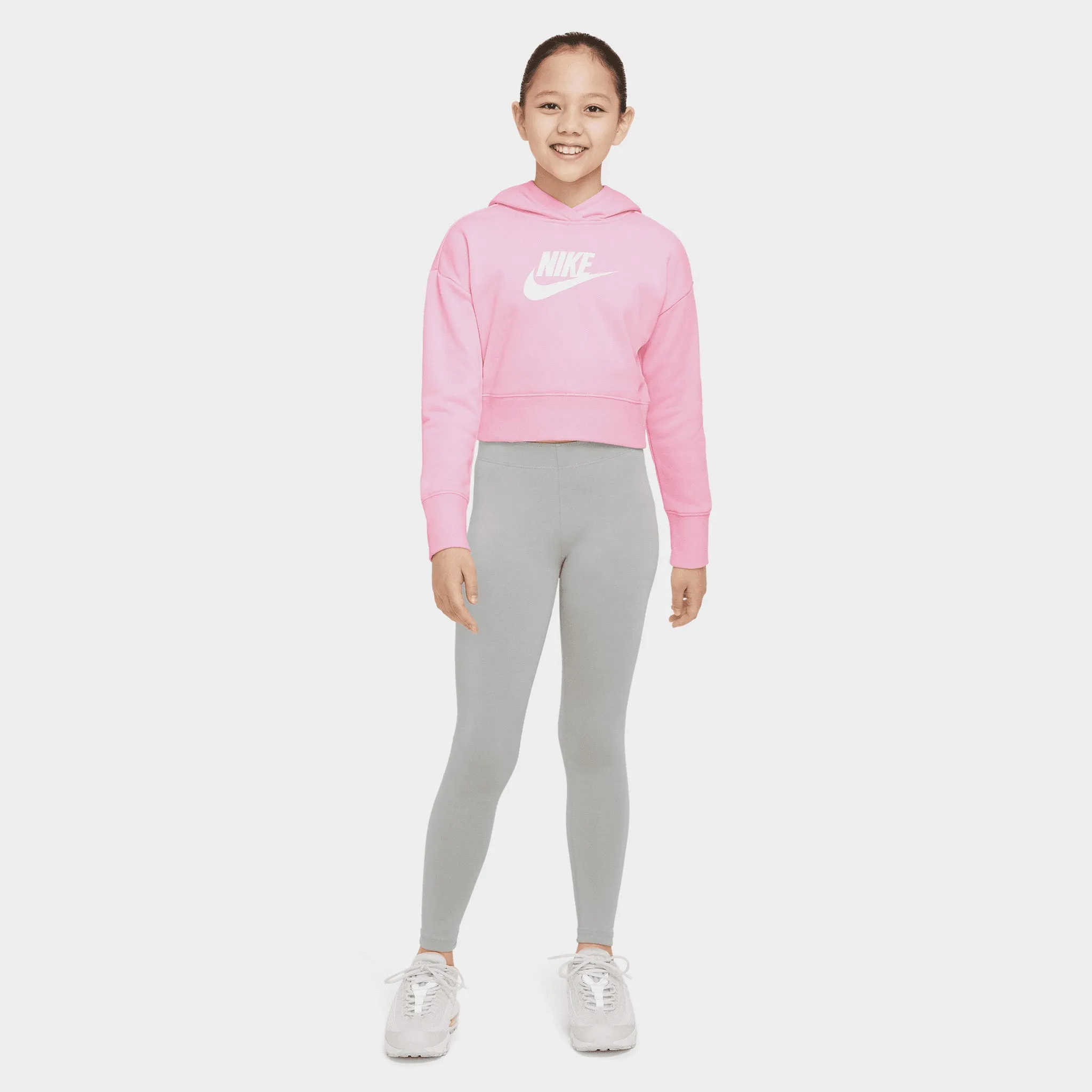 Nike Junior Girls' Sportswear Club French Terry Cropped Pullover Hoodie Medium Soft Pink / White