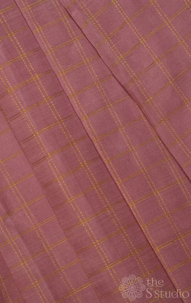 Onion pink zari checked kanchi silk blouse fabric