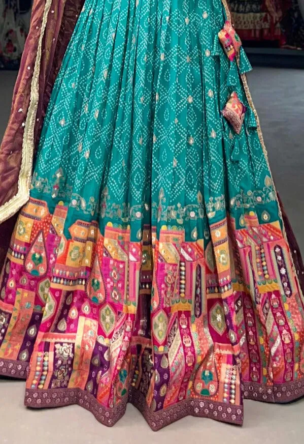 Pure Viscose Jacquard Silk Lehenga Choli In Teal Color