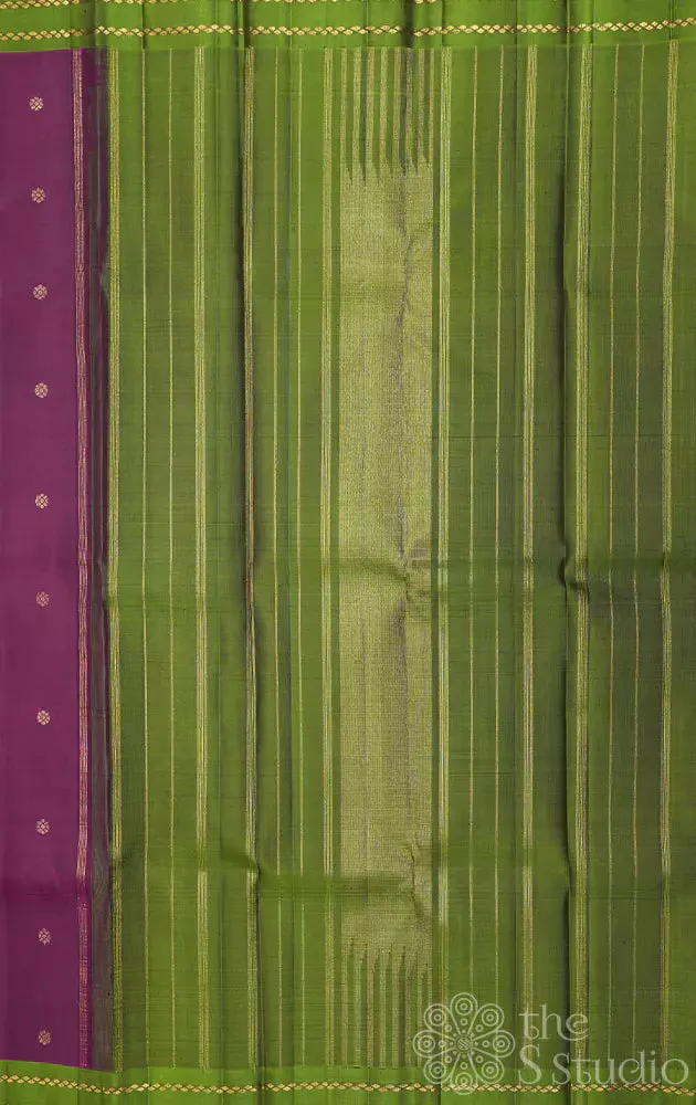 Purple kanchipuram silk saree with kamalam butta and contrast border and pallu