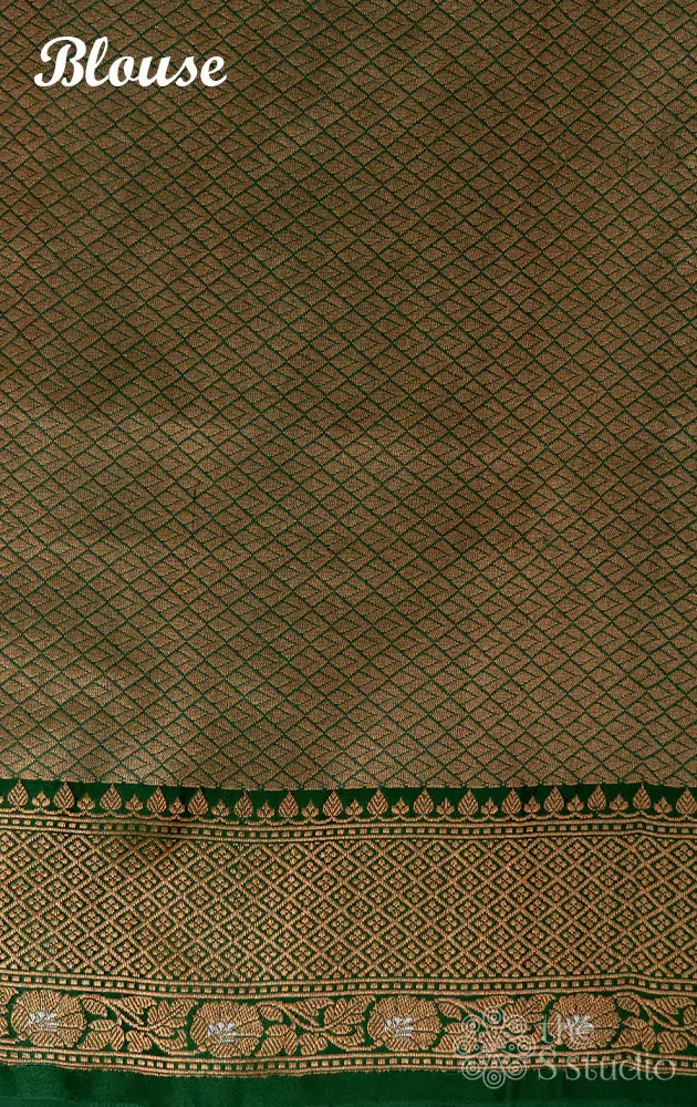 Red banarasi silk saree with green antique zari border