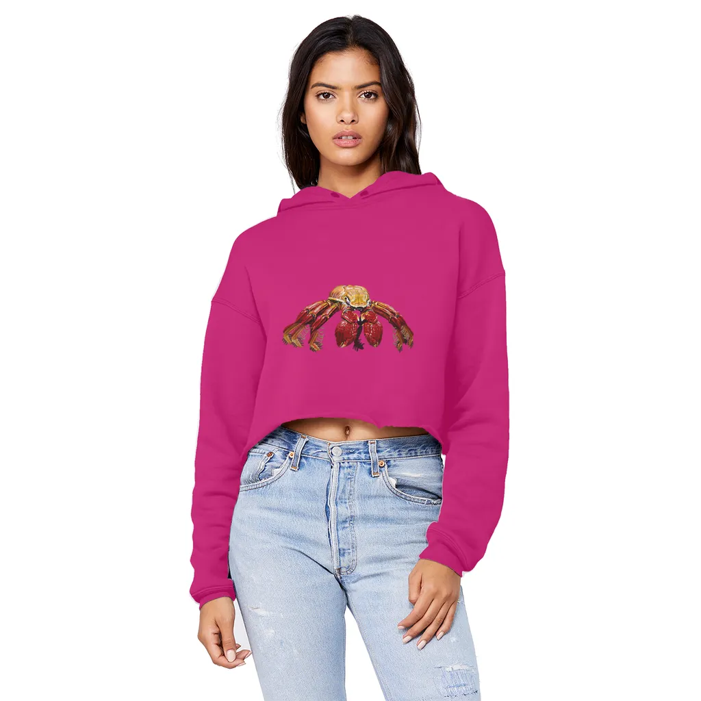 Red Crab Unisex Cropped Raw Edge Boyfriend Hoodie