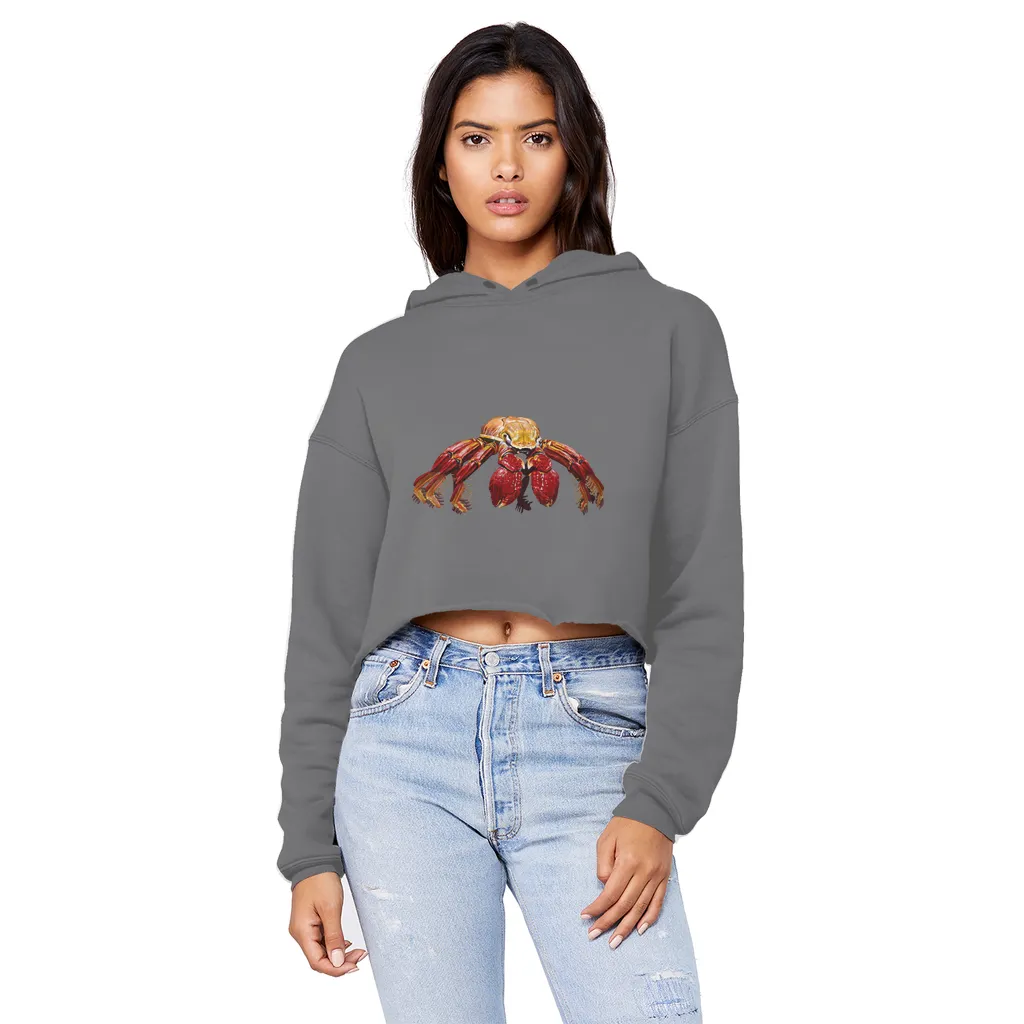 Red Crab Unisex Cropped Raw Edge Boyfriend Hoodie