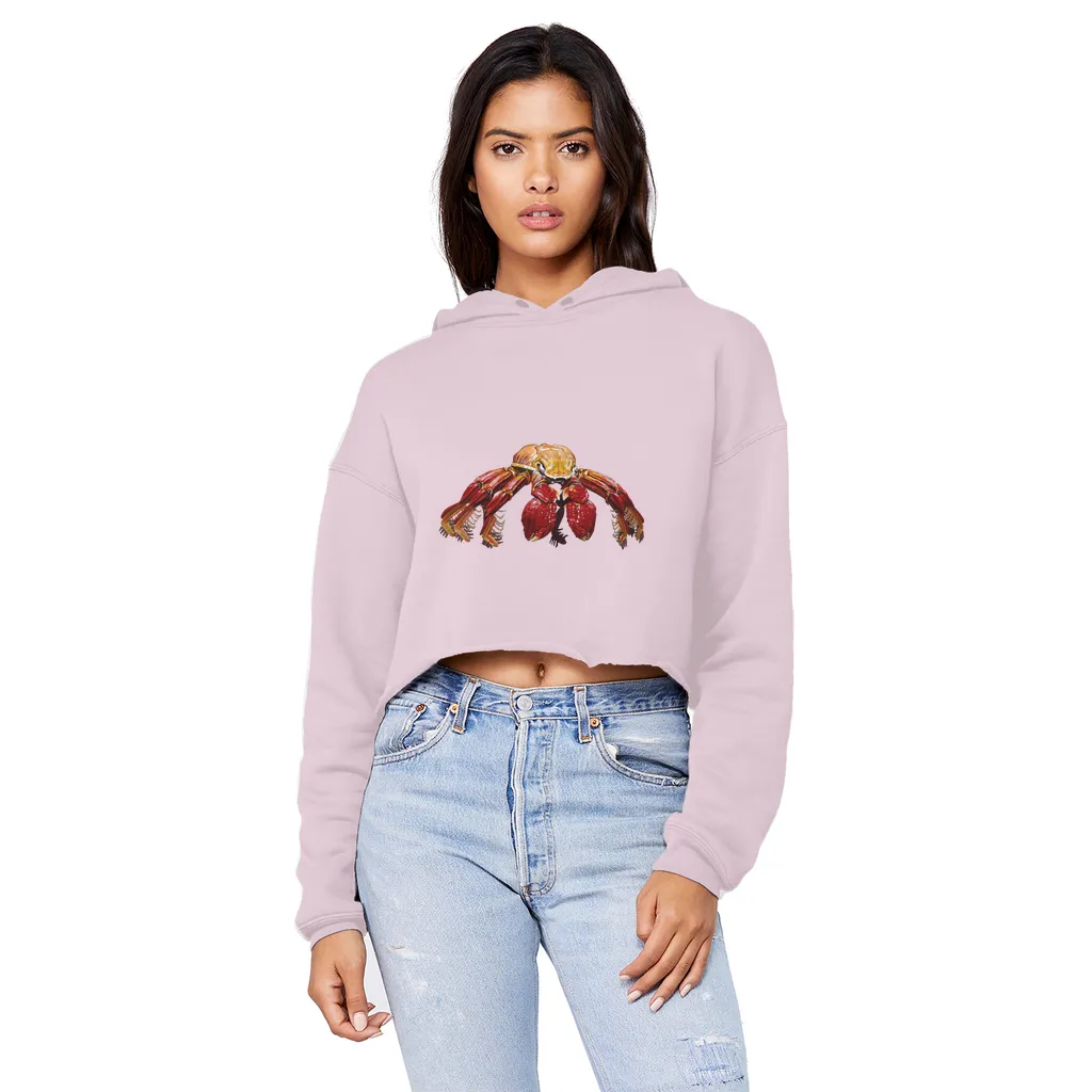 Red Crab Unisex Cropped Raw Edge Boyfriend Hoodie