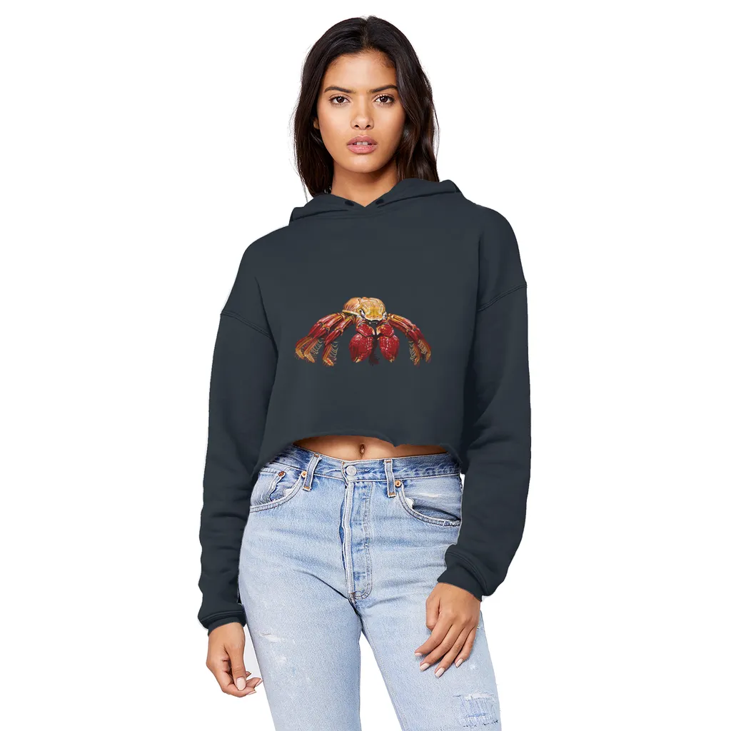 Red Crab Unisex Cropped Raw Edge Boyfriend Hoodie