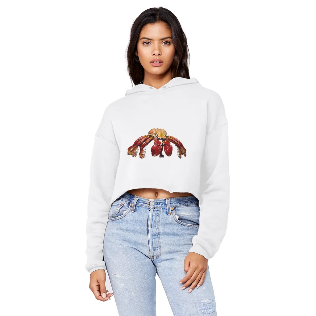 Red Crab Unisex Cropped Raw Edge Boyfriend Hoodie