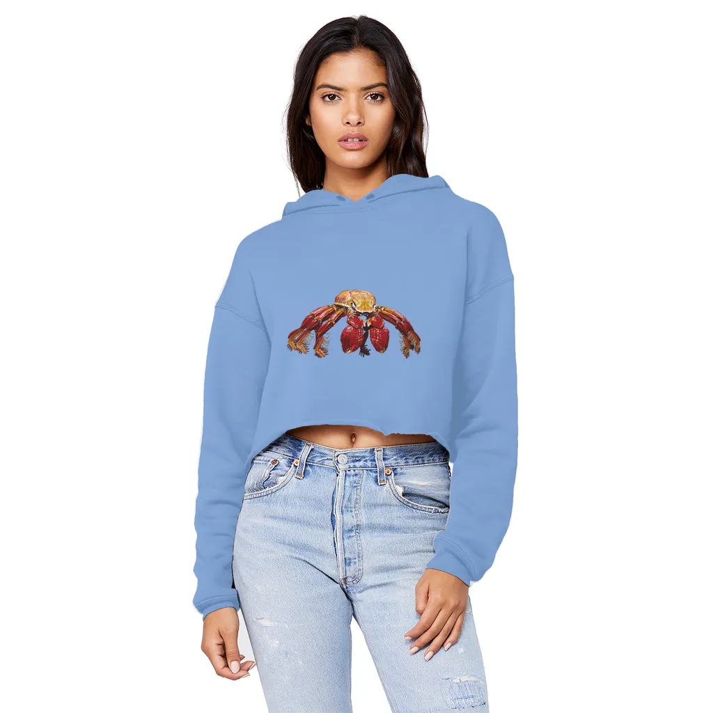 Red Crab Unisex Cropped Raw Edge Boyfriend Hoodie