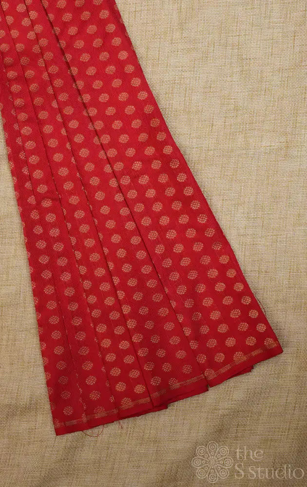 Red kanchi silk blouse fabric with kamalam motifs