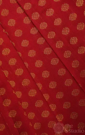 Red kanchi silk blouse fabric with kamalam motifs