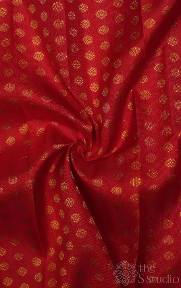 Red kanchi silk blouse fabric with kamalam motifs