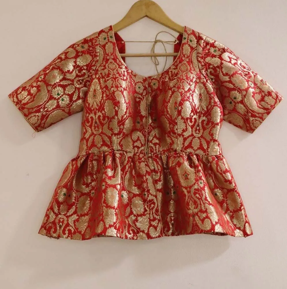 Red Kim Khwab Silk  Blouse