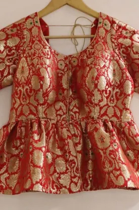 Red Kim Khwab Silk  Blouse